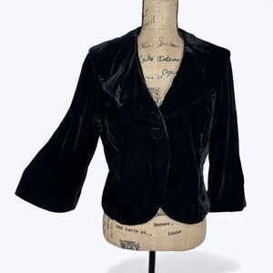 Willi Smith Black Velvet Cropped Jacket Sz L One Button Event Holiday Party